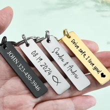 4pcs Customized Personalized Stainless Steel Keychain, Engraved Text Name Metal Keyring, Travel Bag Pendant, Unisex, Glossy Finish, Minimalist, Suitable As Gift For Men, Women, Friends, Family, Relatives, Children, Anniversary, Birthday, Wedding, Graduation, House Warming, Classmates