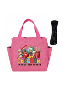 Bolsa isotérmica de temperatura constante, bolsa isotérmica con patrón "Profesor", emparejada con bolsa de almacenamiento de cubiertos negra, bolsa de almuerzo con doble bolsillo, bolsa isotérmica de gran capacidad para comidas de estudiantes, bolsa de picnic portátil de viaje, bolsa isotérmica para el almuerzo de la oficina y la escuela, fiambrera para el trabajo, fiambrera para vacaciones en la oficina - Multicolor - Ver 15