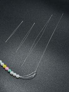 [5pcs/Pack]Beading Needles, Side-Opening Design, Solves Beading Threading Difficulty. 5.8cm, 7.6cm, 12.6cm, 15cm 4 Common Lengths Available, Slim And Smooth Needle Body Can Pass Through Various Small Hole Beads, Suitable For Making Bracelets, Necklaces, Earrings, Hair Accessories And Other Beaded Jewelry - Silver - View 3
