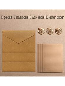 12/16/32/48pcs Vintage Linen Texture Envelope Letter Paper Set, Kraft Special Paper Invitation Cards & Postcards, Wax Seal Envelopes, Business Mailing Envelopes, Handwritten Greeting Letter Paper