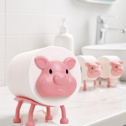 Suporte de papel higiênico em formato de panda e porco - Design de animal divertido, fácil instalação sobre a caixa d'água, decoração de plástico durável para banheiro, presente perfeito para amantes de gatos, suporte de papel higiênico para banheiro, decoração divertida, construção resistente