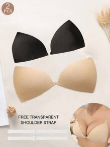 Women's Reusable Black/Colored Self-Adhesive Bra, Fashionable Dress-Style Push-Up Bra With Triangle-Shaped Cups, No Straps Or Shoulder Straps, Silicone Breast Pads, Sexy Lingerie Accessory, Includes A Removable Transparent Strap, Seamless Nude-Colored Lingerie With Button Design, Suitable For Dresses, Parties, Weddings, Formal Wear, Or Everyday Wear.