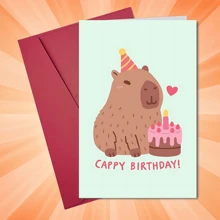 1pc Unique Capybara Birthday Greeting Card With Envelope - Adorable Capybara & Cake Design, Humorous "CAPY BIRTHDAY!" Text, Suitable For Family, Friends, Colleagues, Parties And Celebrations, Creative & Cheerful Party Card, School Supplies,Back To School