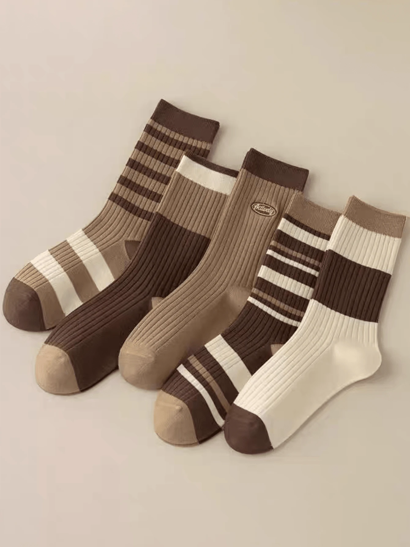 Sports Outdoor 5 Pairs Breathable Sports Striped Women's Street Socks Versatile Mid Tube Striped Socks Spliced Sasual Socks