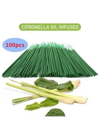 100 支香茅柠檬草棒 - 燃烧 45 分钟，人造木质夏季香氛，适用于家庭、露营、花园和户外活动 - 空气净化和放松、户外装饰、花园驱虫剂、节日装饰（万圣节/圣诞节/感恩节）