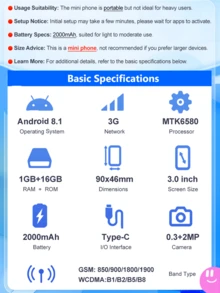 SOYES F8 Pro Max Mini Small Size Smartphone 3.0 Inches Android 8.1 2000mAh Dual SIM Standby Play Store 3G Mini Phone - Black - View 3