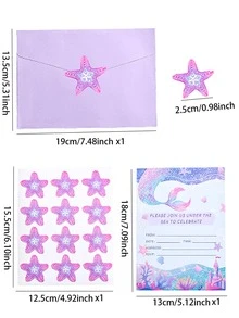 1 套美人鱼和信封，海星贴纸美人鱼活动卡创意装饰品，适用于婴儿生日派对、迎婴派对、婴儿主题派对