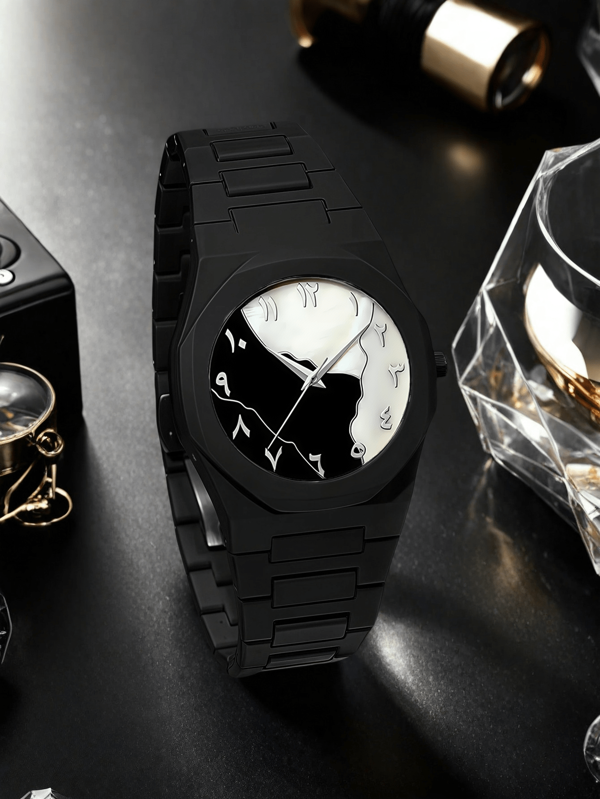 ساعة يد رجالية 1 قطعة أنيقة ومصنوعة من البلاستيك الأسود، رياضية، أنيقة، فاخرة، عالية الجودة، مع علبة هدية، وموفر لطوق السوار، مناسبة للارتداء اليومي، هدايا للرجال