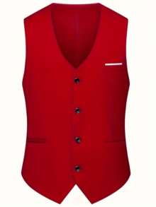 Caelus 三件套男士修身正装西装，高品质商务/社交/婚礼礼服套装，包含外套、裤子和马甲。 - 紅色 - 查看 5