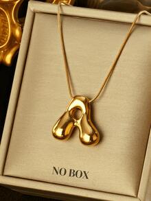 1 件时尚不对称 3D 粗字母吊坠项链，18K 镀金不锈钢，女士新款时尚不对称字母珠宝配饰 - 金黃色 - 查看 5