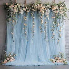 1 pieza/2 piezas/4 piezas Cortina de tul de color azul claro/rosa claro/negro, Decoración de Año Nuevo 2025, Tela de fondo para fiesta de boda, Decoración de ducha de bebé, Decoración de San Valentín, Decoración de escenario de gasa, Suministros de decoración de boda