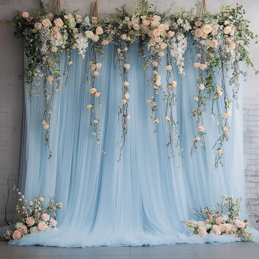 1 pieza/2 piezas/4 piezas Cortina de tul de color azul claro/rosa claro/negro, Decoración de Año Nuevo 2025, Tela de fondo para fiesta de boda, Decoración de ducha de bebé, Decoración de San Valentín, Decoración de escenario de gasa, Suministros de decoración de boda