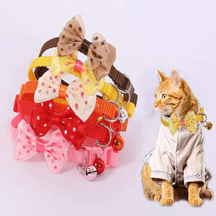 1pc Adjustable Cat Kitten Dog Puppy Collar With Bowknot And Bell Charms, Suitable For Small Dogs And Cats