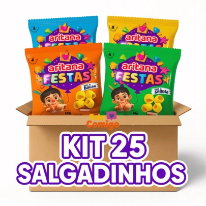 Kit 25 Salgadinhos Sortidos de 15g Cada Requeijão Bacon Cebola Queijo