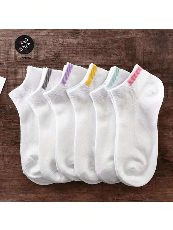 6 Pairs Women's Low Cut Socks, Cute Japanese Style Ankle Socks, Solid Color Odor-Resistant Socks