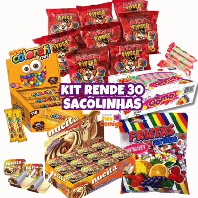 Kit Rende 30 Sacolinhas Guloseimas 5 Doces Aniversário Infantil