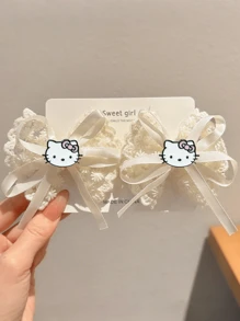 Sanrio Sanrio, 2pcs/4pcs/6pcs/8pcs/10pcs, Hello Kitty And Other Cartoon Hair Clips. Paired With Lace Bows And Cute Cartoon Images, They Are Beautiful And Lovely. They Make The Best Gifts For . ,Hair Accessory, Claw Clips, Hair Slide, Hair Claws
