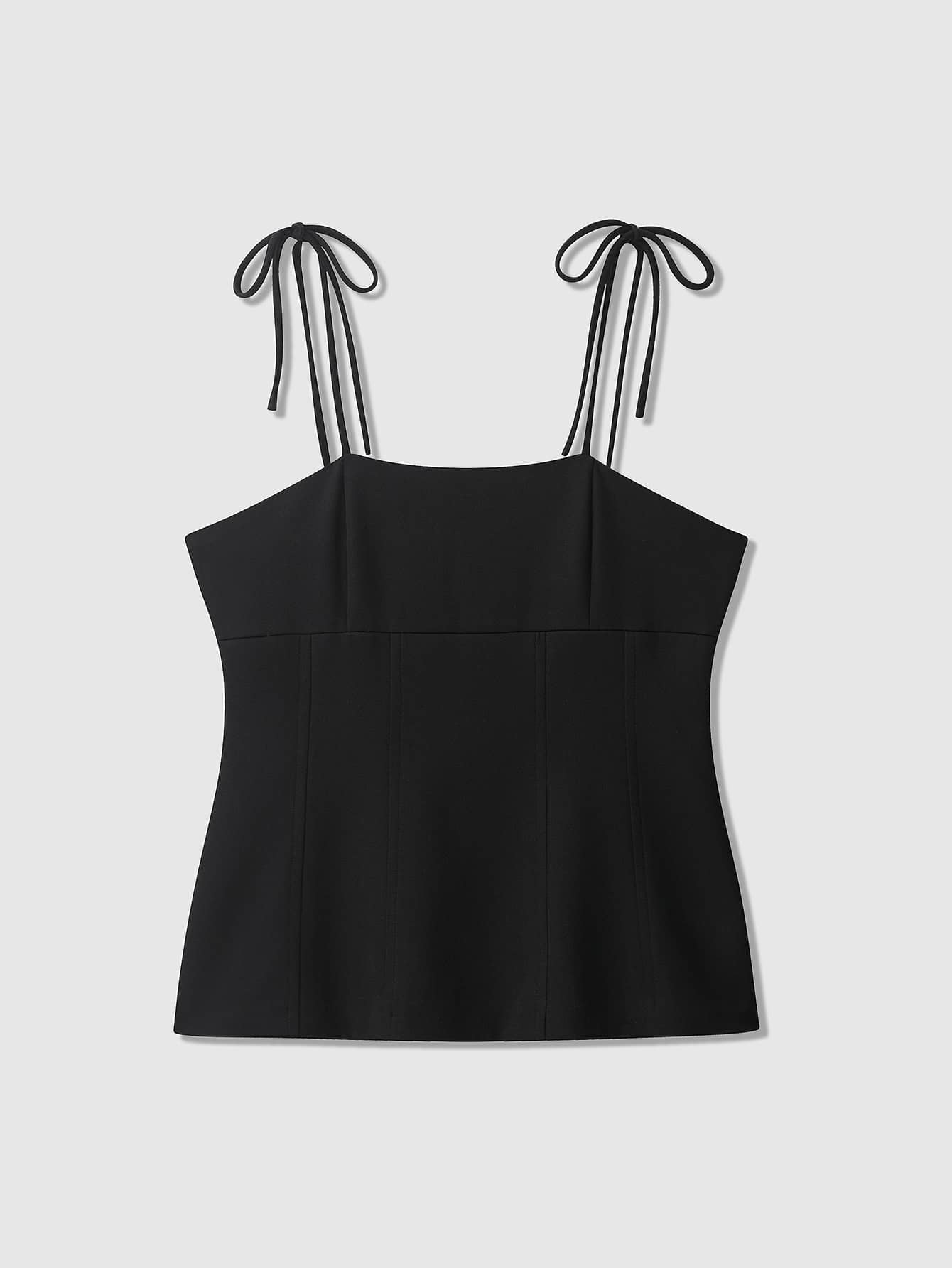 女士夏季休闲纯色蝴蝶结装饰吊带背心 - 黑色 - 查看 1
