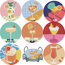 8pcs/Set Diamond Painting Coasters With Stand, DIY Summer Drink Pattern Diamond Art Coasters, Diamond Painting Kit Suitable For Adults And Beginners, Diamond Craft Supplies, Exquisite Gift For Friends - Multicolor - View 9