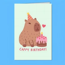 1pc Unique Capybara Birthday Greeting Card With Envelope - Adorable Capybara & Cake Design, Humorous "CAPY BIRTHDAY!" Text, Suitable For Family, Friends, Colleagues, Parties And Celebrations, Creative & Cheerful Party Card, School Supplies,Back To School