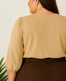 Women's Formal Blouse With Elegant Tailored Sleeves Plus Size - 米色 - 查看 3