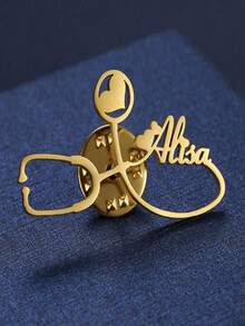 Custom Heart Stethoscope Name Brooch - Personalized Stainless Steel Lapel Pin Brooch For Men Women, Perfect For Business, Weddings, Bridesmaids, Birthdays, Teacher Appreciation & Graduation Gifts Fashion Jewelry For Doctor Nurse - Multicolor - View 3