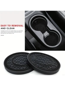 2pcs Multi-Color Rubber Cup Holders, Premium Rubber Car Cup Mats - Non-Slip, Dust-Proof, Easy To Clean - Fit Most Vehicles, Red & Black Design - Multicolor - View 12