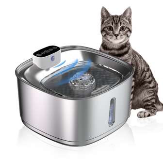 自动猫饮水器 - 不锈钢带运动传感器 - 静音狗饮水碗可充电电池 - 电池供电无线饮水器猫碗 - 安静宠物饮水器