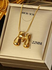 1 件时尚不对称 3D 粗字母吊坠项链，18K 镀金不锈钢，女士新款时尚不对称字母珠宝配饰 - 金黃色 - 查看 3