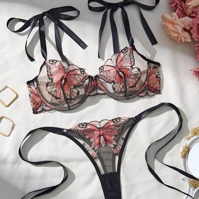 Floral    Bordado  Transparente  Nudo