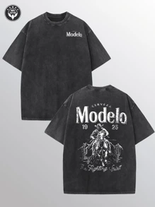 Modelo Men's Washed Cotton T-Shirt, All Cotton, Casual Sports Style Top T-Shirt, Fashionable Street Style, Suitable For Travel And Sports Wear