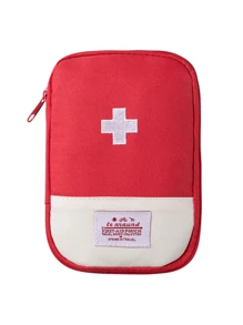 Portable Travel First Aid Kit Bag With Embroidered Cross Patch, Mini Portable Medical Kit First Aid Bag, Suitable For Car Bike Marathon Running Outdoor Camping Hiking Emergency, Medical Emergency Storage Wear Resistant