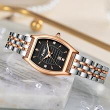 Poshi 1 pieza Reloj de pulsera de mujer elegante de cuarzo analógico con decoración de diamantes y pantalla de fecha