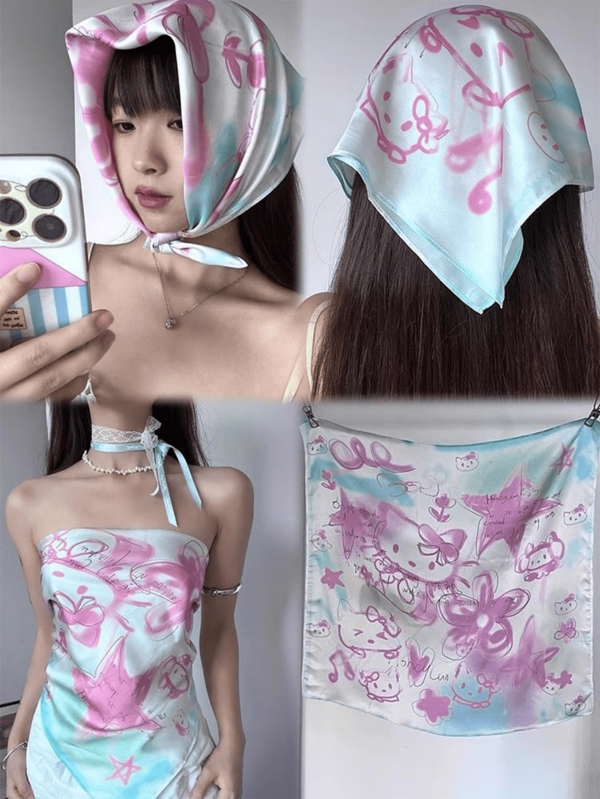 Sanrio Sanrio 1Pc Hello Kitty Cute Cartoon Four-Corner Hair Accessory, Usable As A Headscarf, Bandeau, Etc. This Sweet, Romantic, And Fresh-Style Hairband Is Suitable For Daily Wear, Travel, And Party Outfits, Making It Perfect For Christmas Gifts, Holiday Presents, And The Holiday Gift Guide