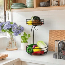Fruit Basket Fruit Rack 2 Tier Fruit Bowl With Banana Hanger Desktop Fruit Rack With Bana Tree Metal Fruit Basket Storage Rack Keeps Fruits And Vegs Fresh, Utility Racks - Black Round - View 5