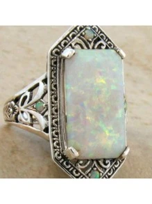 1 Stück Ring im Boho-Stil mit versilberter Oberfläche und quadratischem synthetischem Opal, symbolisiert Adel und Schönheit, geeignet für alltägliche Outfits und Party-Accessoires, perfektes Geschenk für Frauen