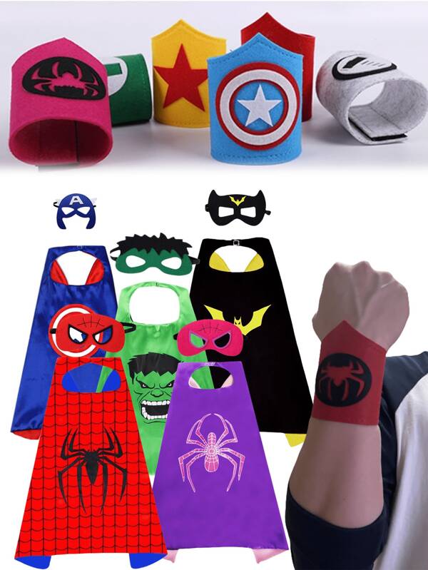 Disney 4pcs/Set(Cloak+Mask+Wristband*2) Superhero Cloak, The Avengers Peter Parker Spider Man Cloak, Superhero Mask,Superhero Cloak, SpiderMans Cosplay, Hulks Cloak, Cloak, Cosplay Cloak & Mask Costume, Superhero Party Cosplay Capes Set, Birthday Party Gift, The Perfect Party Gift For Family, Halloween Party