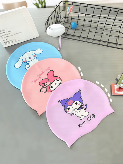 Sanrio Sanrio Kuromi, Melody, Cinnamoroll Cartoon Czepki do pływania dla dzieci. Wykonane z silikonu z ochroną słuchu i wodoodporną konstrukcją, te czepki nie ograniczają swobody ruchów zarówno chłopców, jak i dziewcząt. Nadają się na basen, plażę, do pływania na świeżym powietrzu i idealne jako prezenty na przyjęcia.