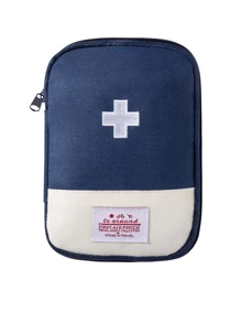Portable Travel First Aid Kit Bag With Embroidered Cross Patch, Mini Portable Medical Kit First Aid Bag, Suitable For Car Bike Marathon Running Outdoor Camping Hiking Emergency, Medical Emergency Storage Wear Resistant