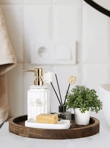 1pc Multifunctional Vintage Wooden Tray, Suitable For Bath Essentials (Soap Dispenser, Shower Gel), Toothbrush Cup, Farmhouse Decor Tray For Holiday, Birthday, Party Home Bathroom Decor Bathroom Organizer Fall Decor Back To School