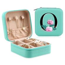 1 Caixa De Joias Floral, Caixa De Joias Verde, Caixa Compacta E Portátil Para Guardar Joias, Ideal Para Presentear Mãe, Amiga Ou Madrinha, Organizador De Bancada Com Forro De Veludo Para Anéis, Brincos E Colares - Leve