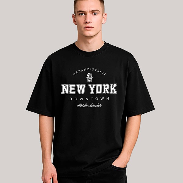 Ousy Camiseta Camisa Unissex 100% Algodão Oversized New York Downtown Estilo de Rua Largo Algodão Academia Streetwear