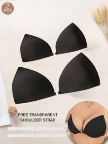 Women's Reusable Black/Colored Self-Adhesive Bra, Fashionable Dress-Style Push-Up Bra With Triangle-Shaped Cups, No Straps Or Shoulder Straps, Silicone Breast Pads, Sexy Lingerie Accessory, Includes A Removable Transparent Strap, Seamless Nude-Colored Lingerie With Button Design, Suitable For Dresses, Parties, Weddings, Formal Wear, Or Everyday Wear.