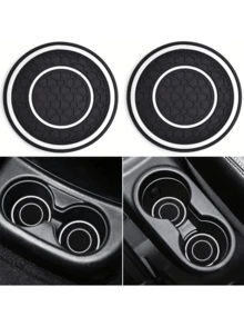 2pcs Multi-Color Rubber Cup Holders, Premium Rubber Car Cup Mats - Non-Slip, Dust-Proof, Easy To Clean - Fit Most Vehicles, Red & Black Design - Multicolor - View 8