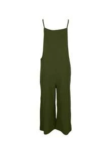 Plus Women's Solid Color Shoulder Strap Jumpsuit