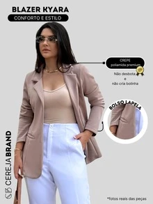 Women's Blazer Max Long Coat Formal Suit Tailoring Elegant Formal Overcoat - 裸體 - 查看 3