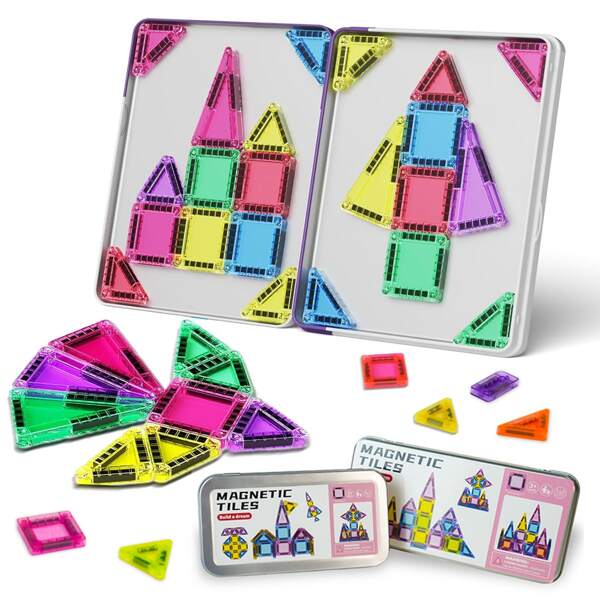 26/38 stuks mini magnetische reisset met ijzeren opbergdoos - Draagbare STEM-bouwstenen voor kinderen van 3-8 jaar, handig voor reizen in het vliegtuig en de auto