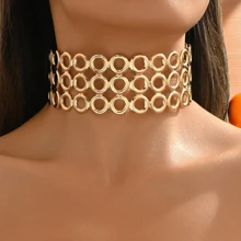 1 pieza Collar gargantilla de estilo africano de moda, con geometría metálica hueca y exagerada, accesorio versátil para primavera/verano