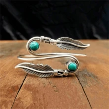 1 件复古仿绿松石镶嵌女士袖口手链，时尚珠宝礼物，适合婚礼、派对