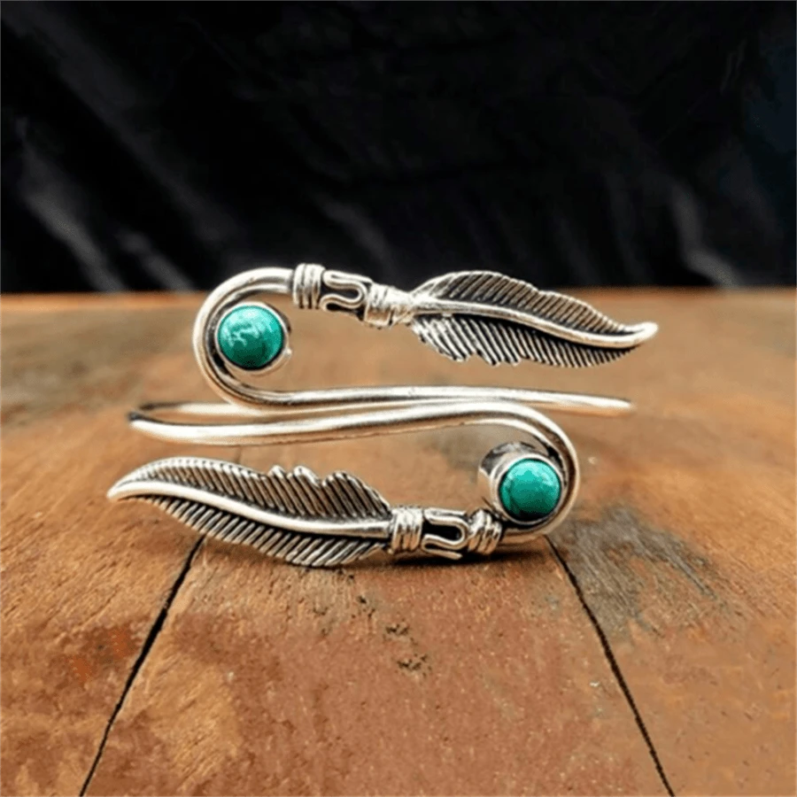 1 件复古仿绿松石镶嵌女士袖口手链，时尚珠宝礼物，适合婚礼、派对